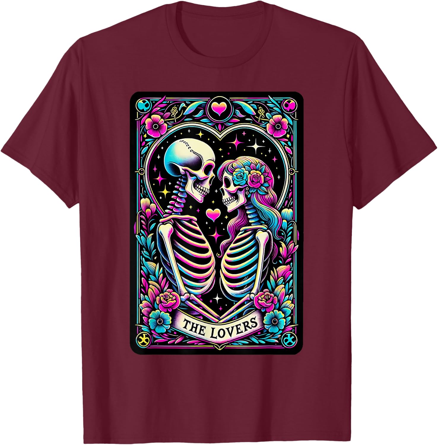 Tarot Card The Lovers Romantic Love Skeleton Couple Matching T-Shirt - T-Shirt | Maroon