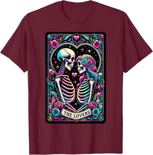 Tarot Card The Lovers Romantic Love Skeleton Couple Matching T-Shirt - T-Shirt | Maroon
