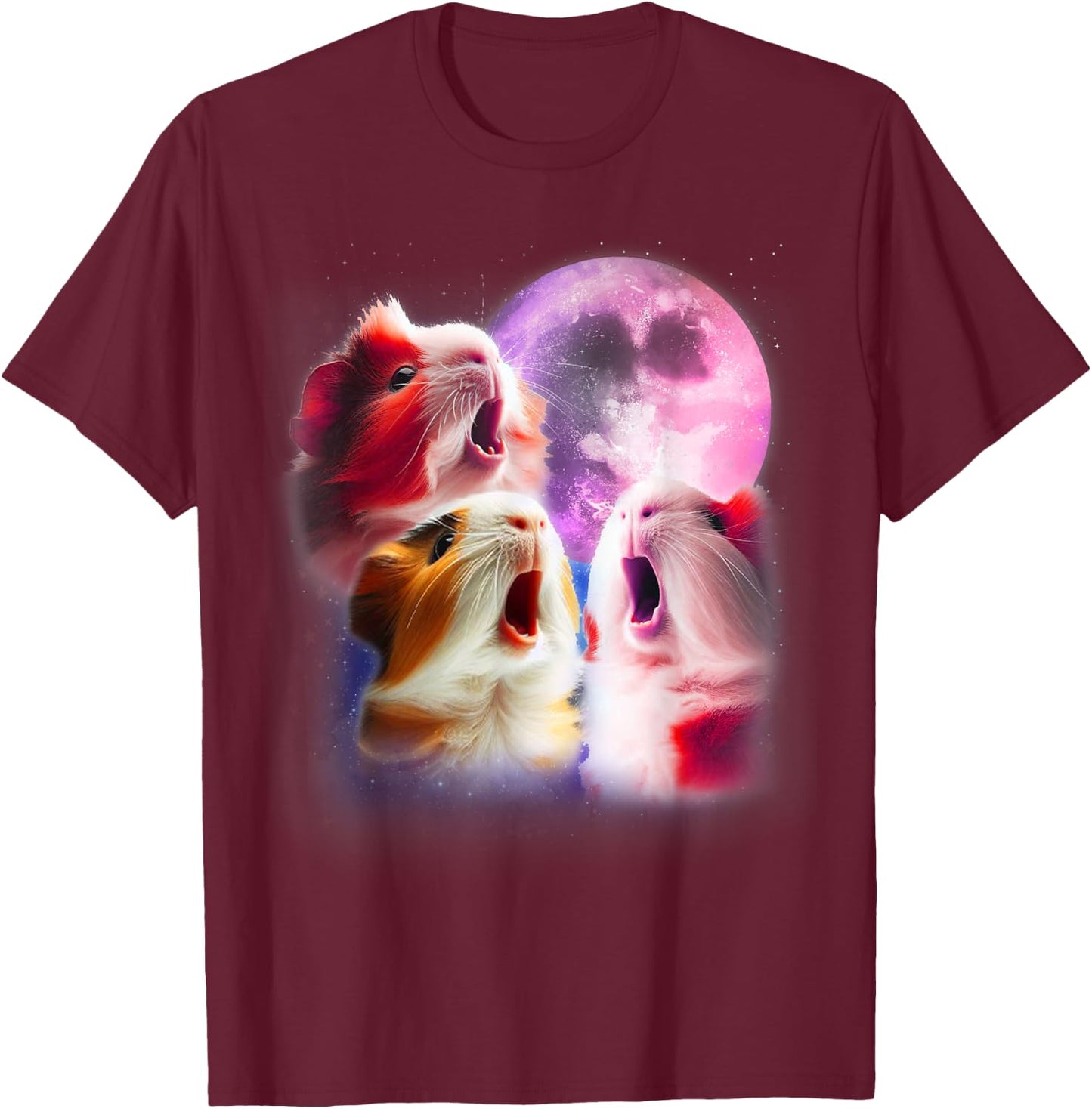 3 Guinea Pigs Howling At The Moon Funny Pet Guinea Pig Lover T-Shirt - T-Shirt | Maroon