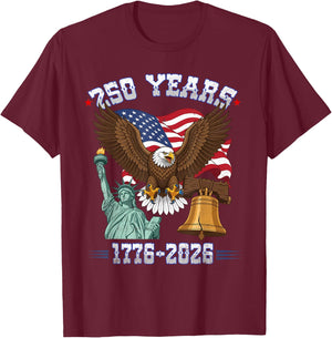 250 Years American 1776 2026 250th 4th July Independence Day T-Shirt - T-Shirt | Maroon