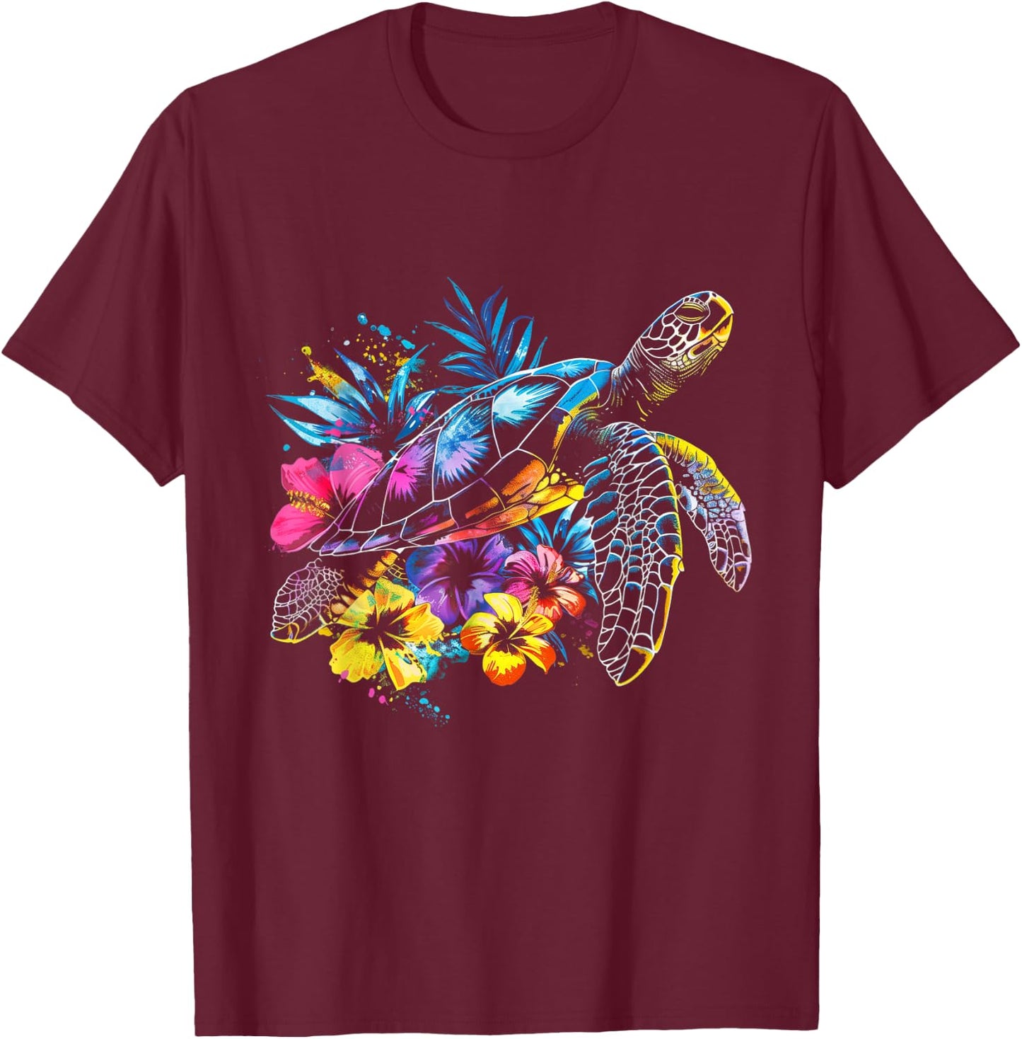 Sea Turtle Hawaiian Flowers Hawaii Diver T-Shirt - T-Shirt | Maroon