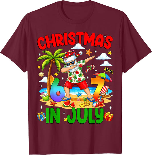Christmas in July 67 Dabbing Santa Hawaiian Xmas Summer Kids T-Shirt - T-Shirt | Maroon