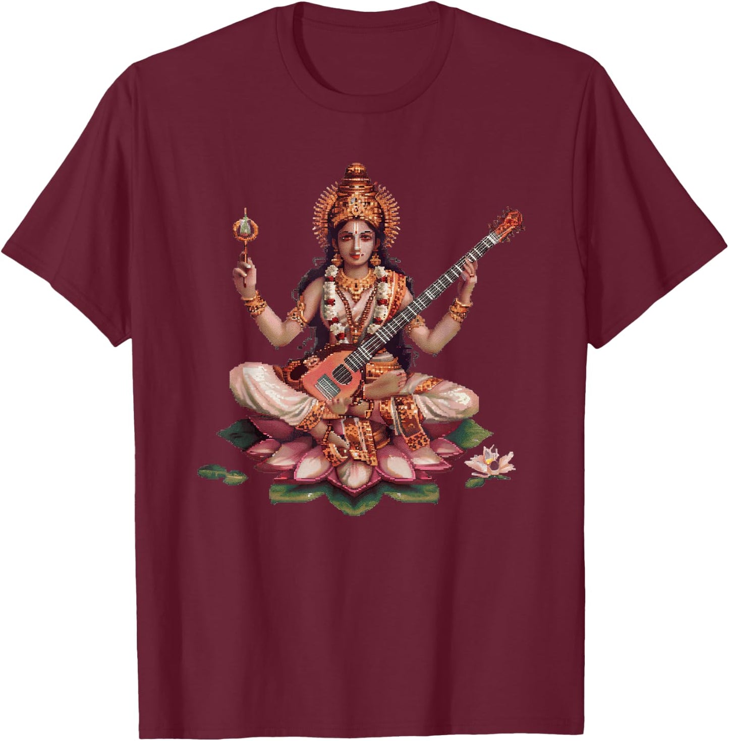 Saraswati Pixel Art T-Shirt - T-Shirt | Maroon