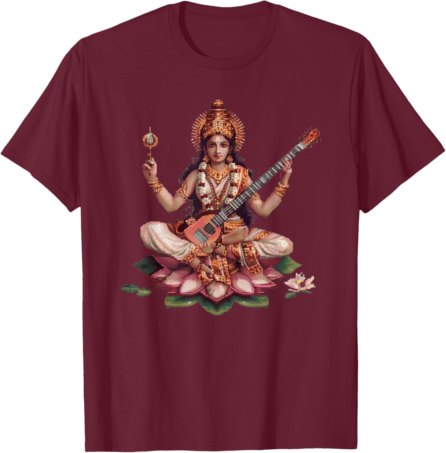 Saraswati Pixel Art T-Shirt - T-Shirt | Maroon