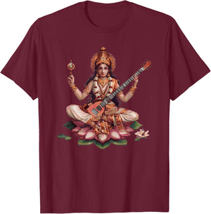 Saraswati Pixel Art T-Shirt - T-Shirt | Maroon