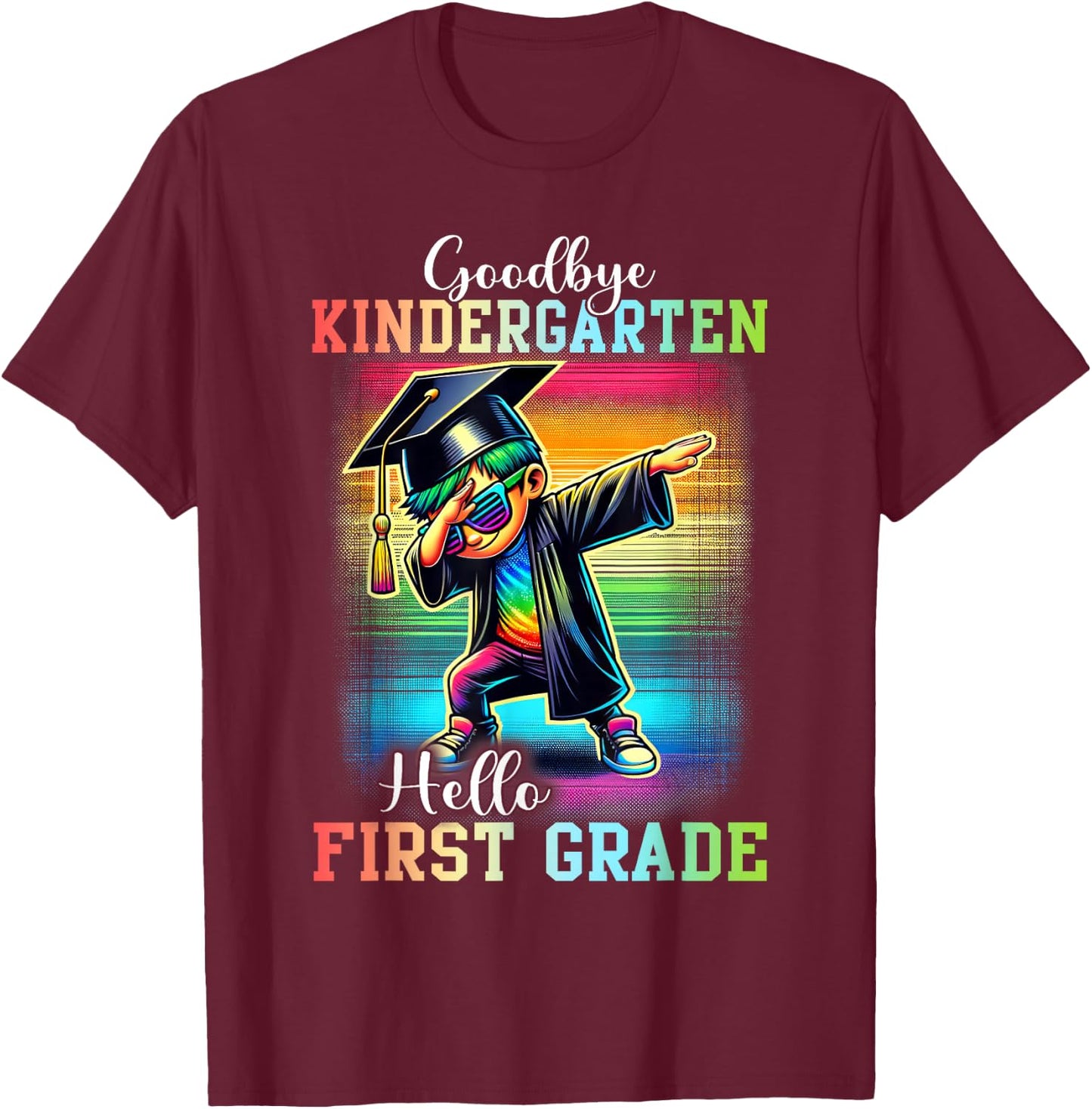 Goodbye Kindergarten Hello 1st Grade Last Day Dabbing Boy T-Shirt - T-Shirt | Maroon