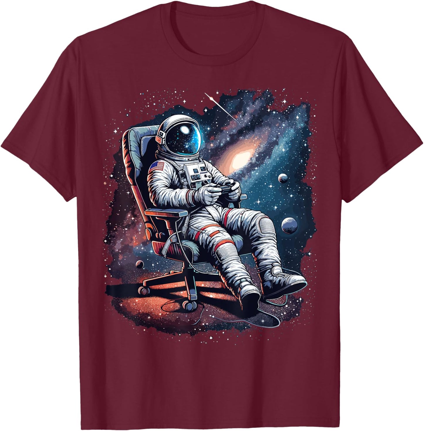 Space Astronaut Gaming System Planets Astronaut Gamer T-Shirt - T-Shirt | Maroon
