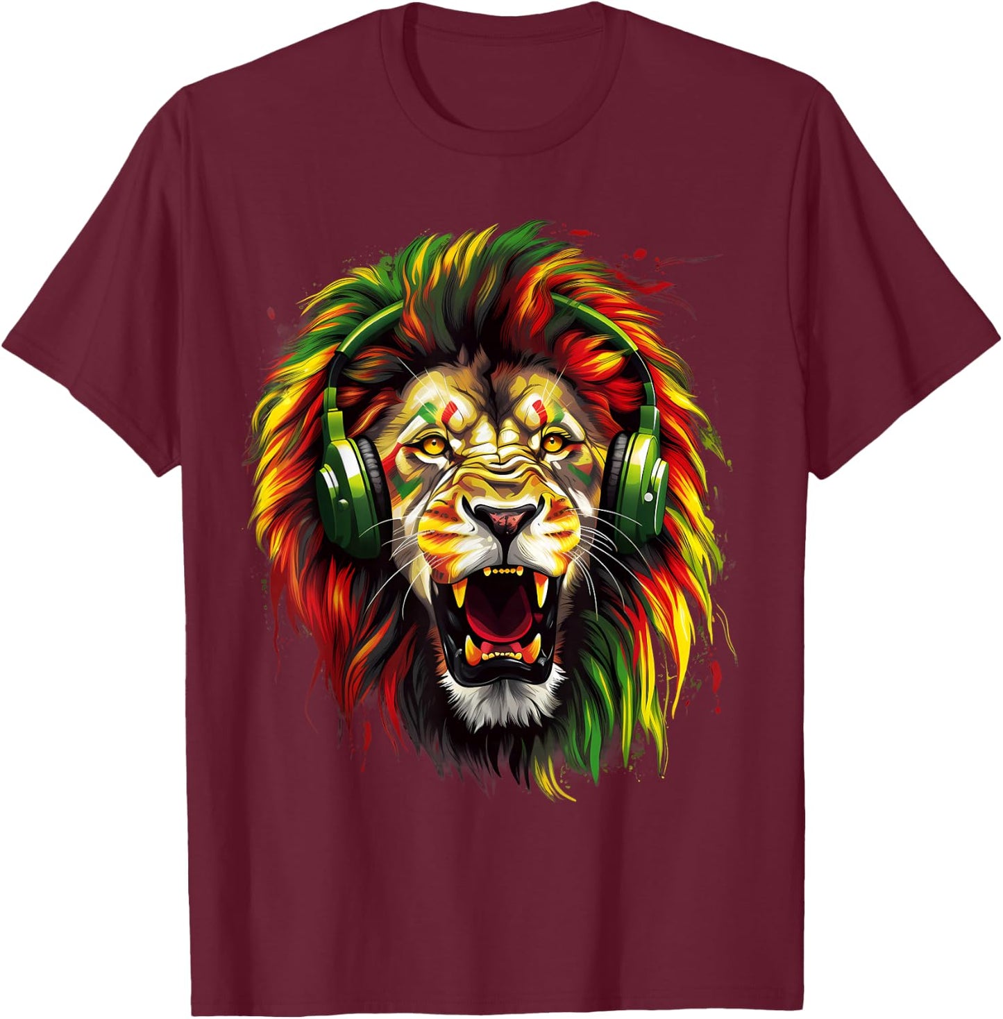Rasta Reggae Lion Rastafari Reggae Music Jamaica Rasta Pride T-Shirt - T-Shirt | Maroon