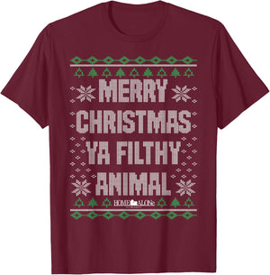 Home Alone Merry Christmas Ya Filthy Animal Ugly Sweater T-Shirt - T-Shirt | Maroon