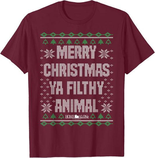 Home Alone Merry Christmas Ya Filthy Animal Ugly Sweater T-Shirt - T-Shirt | Maroon