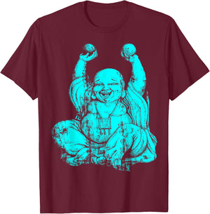 Powder Blue Laughing Buddha Yoga T-Shirt - T-Shirt | Maroon