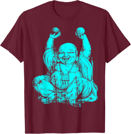 Powder Blue Laughing Buddha Yoga T-Shirt - T-Shirt | Maroon