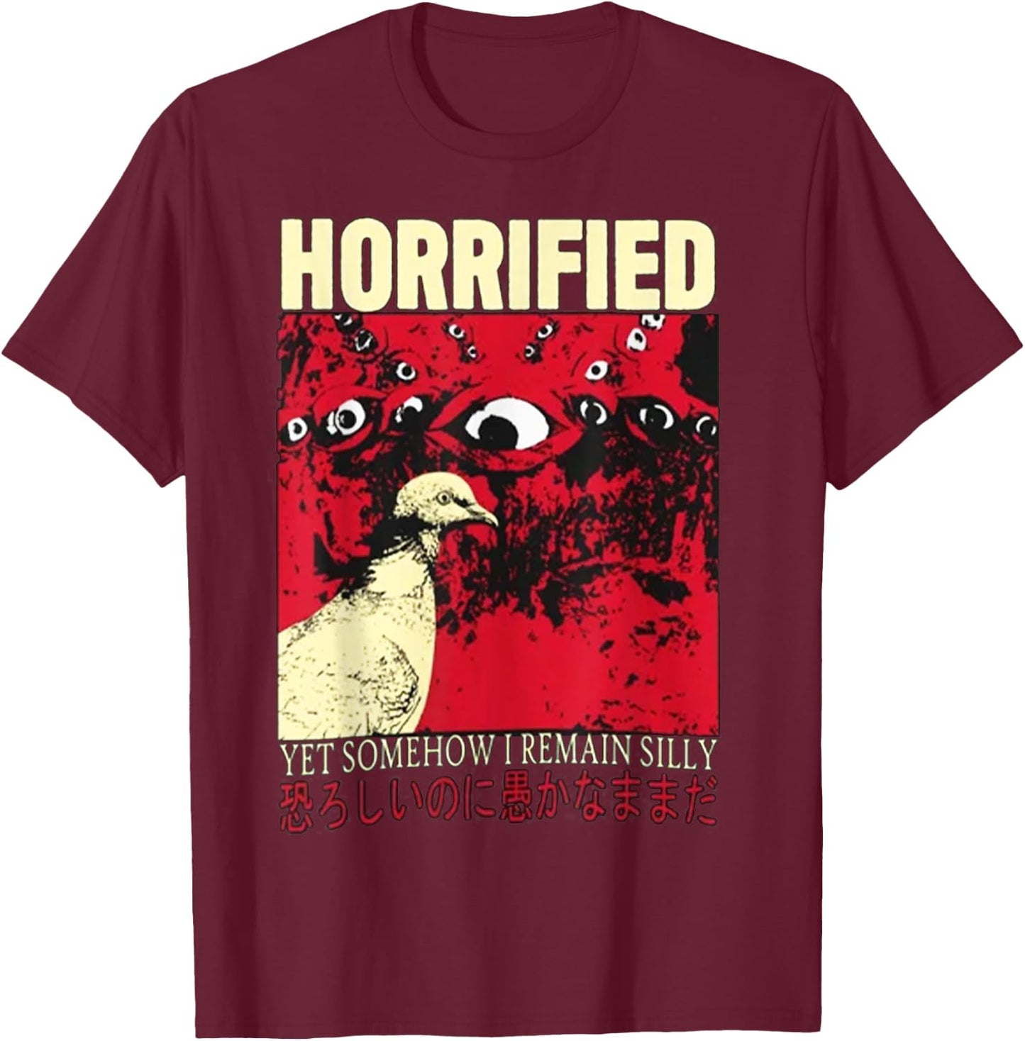 Horrified Pigeon japanese T-Shirt - T-Shirt | Maroon
