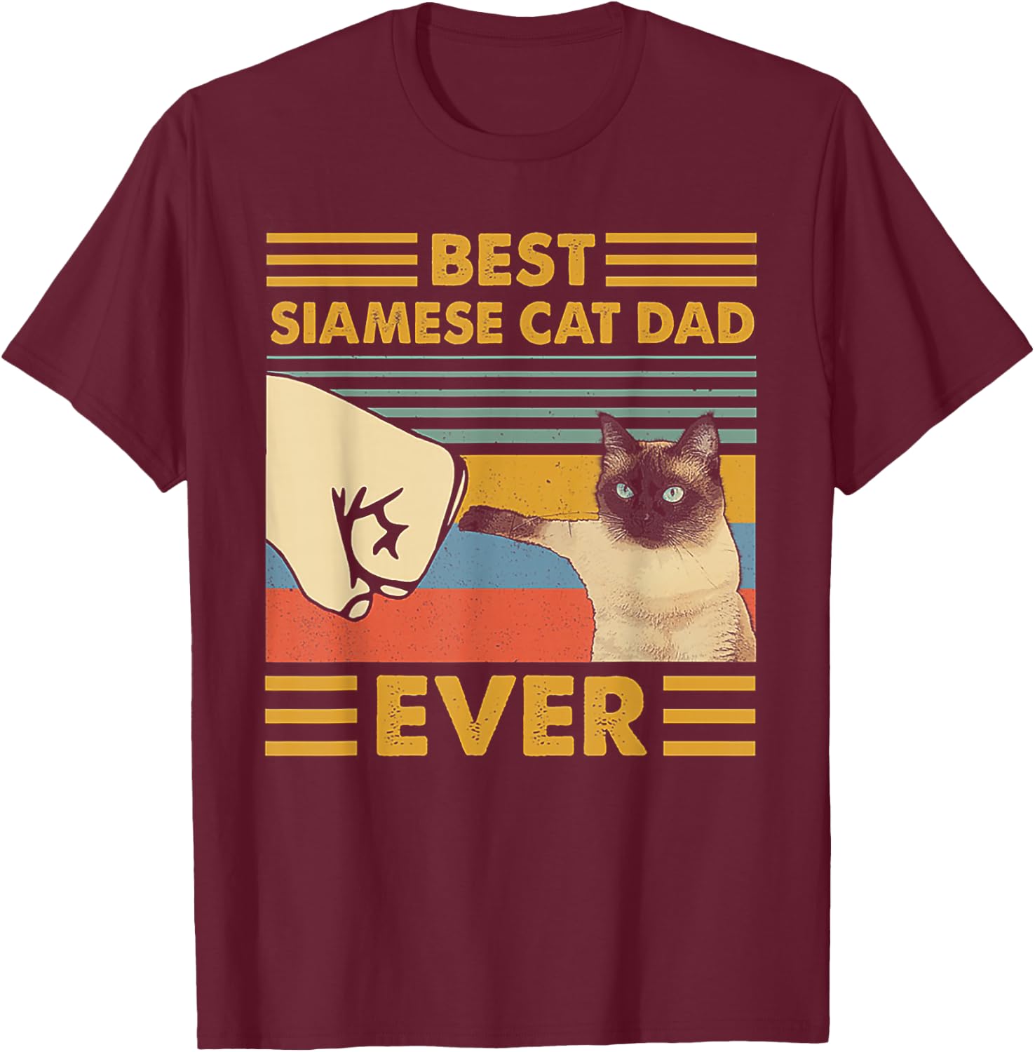 Best Siamese Cat Dad Ever Retro Vintage Sunset T-Shirt - T-Shirt | Maroon