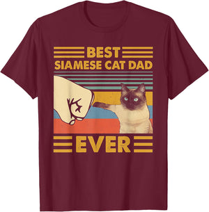 Best Siamese Cat Dad Ever Retro Vintage Sunset T-Shirt - T-Shirt | Maroon