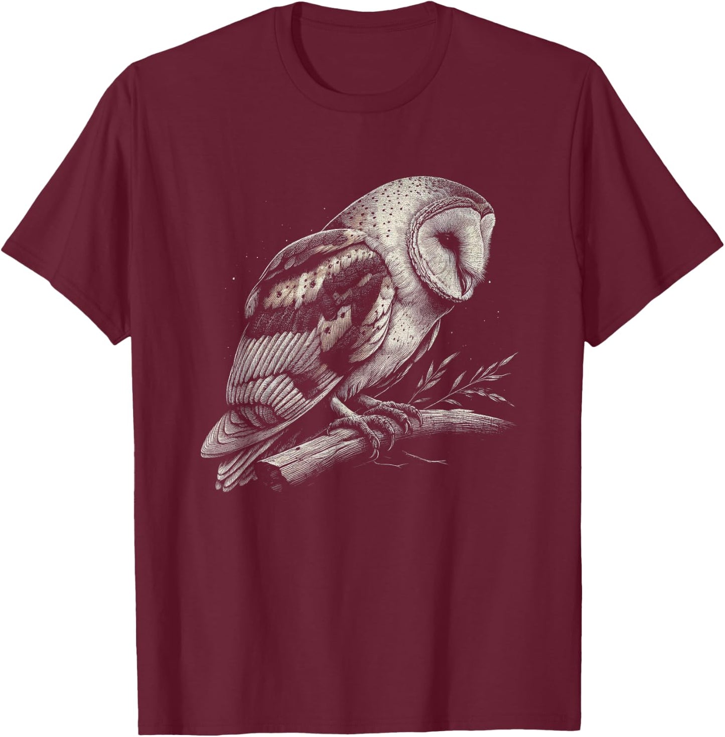 Vintage Barn Owl Graphic Design and Men T-Shirt - T-Shirt | Maroon
