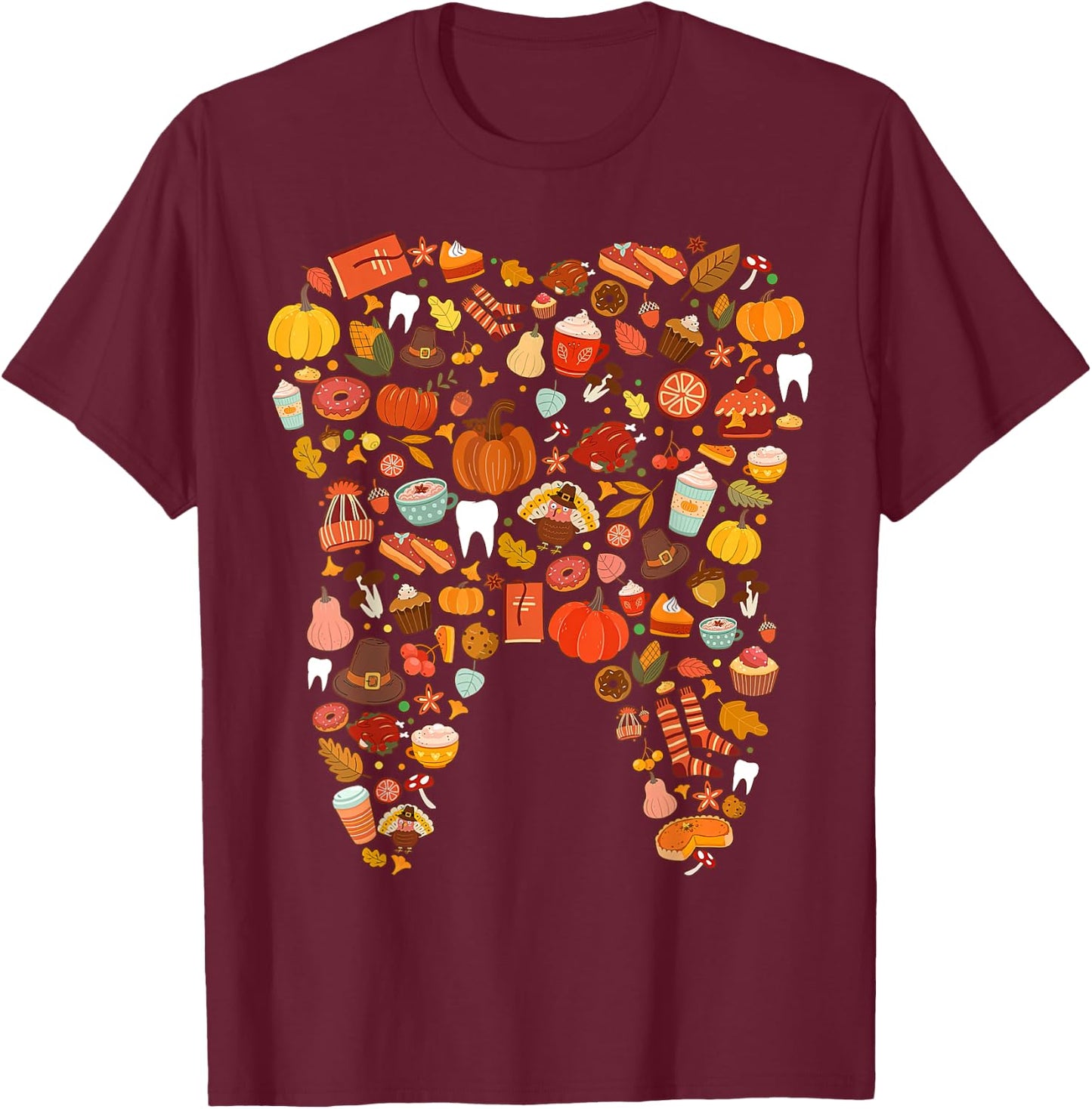 Teeth Doodles Pumpkin Fall Dental Hygienist Autumn Season T-Shirt - T-Shirt | Maroon
