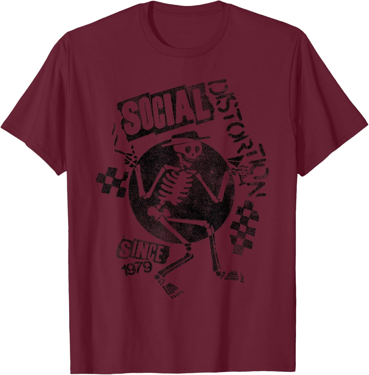 Official Social Distortion Black Spray Skelly T-Shirt - T-Shirt | Maroon