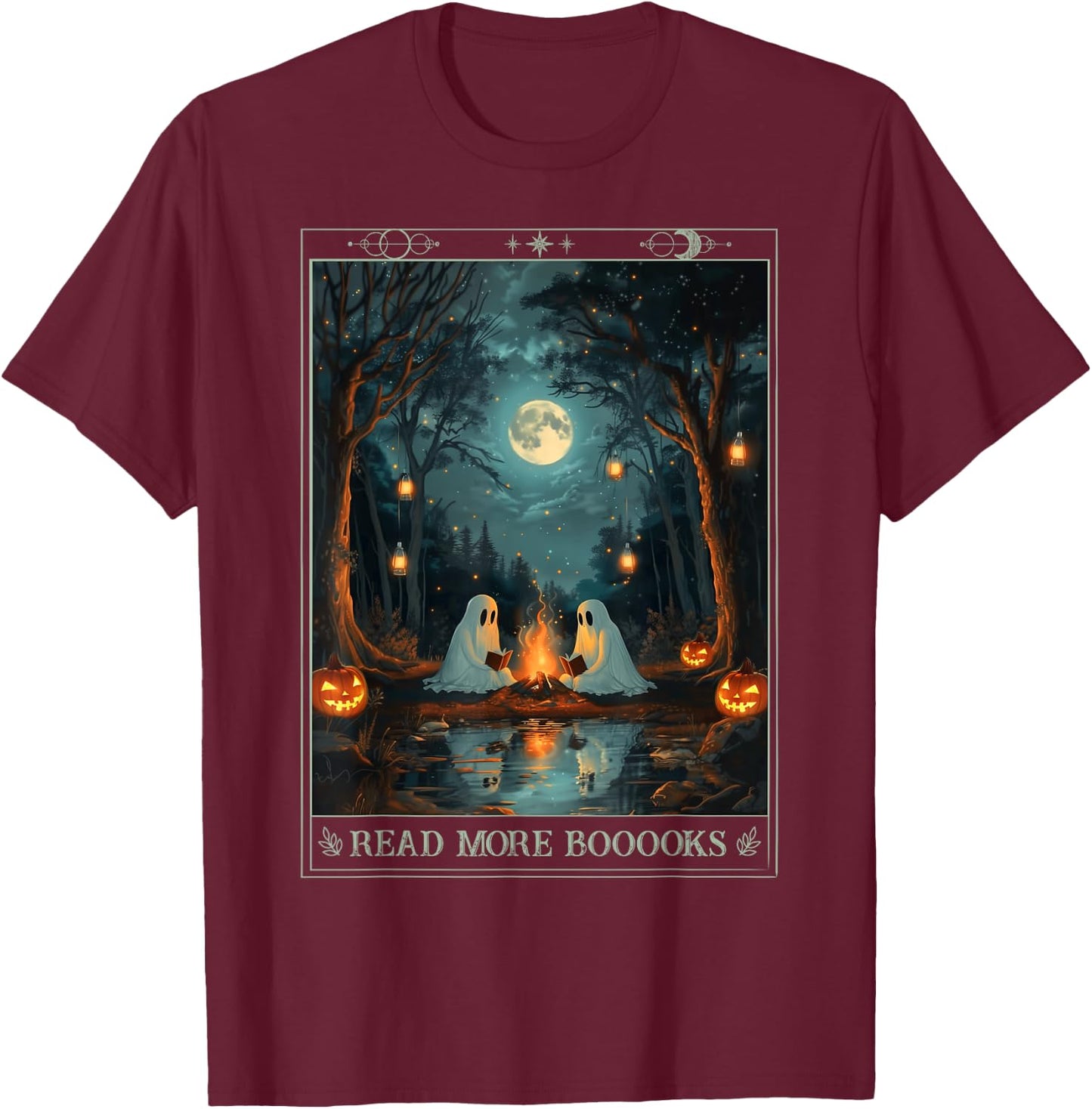 Read More Books Cute Spooky Ghost Reading Book Tarot Card T-Shirt - T-Shirt | Maroon