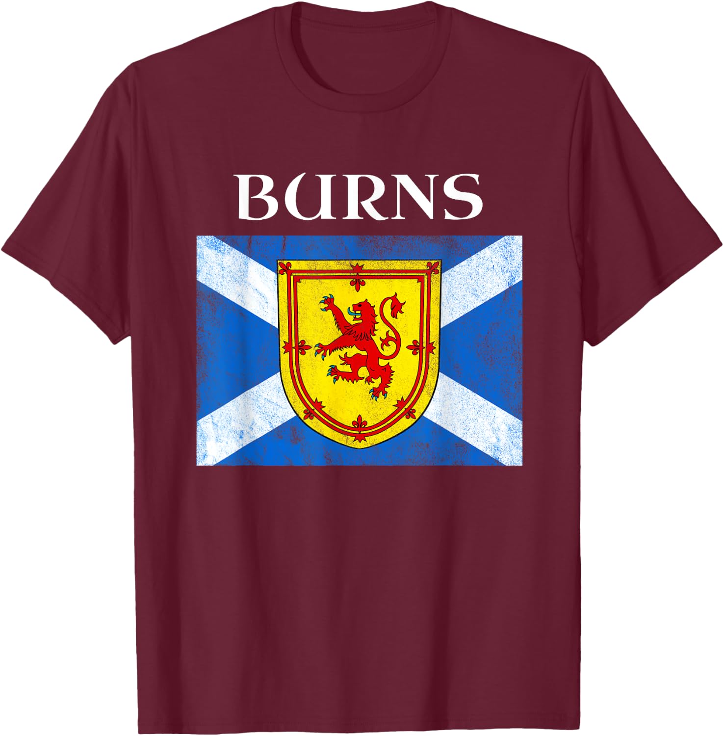 Burns Scottish Clan Family Name Scotland Flag T-Shirt - T-Shirt | Maroon