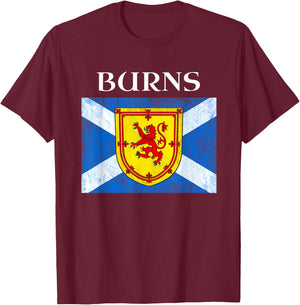 Burns Scottish Clan Family Name Scotland Flag T-Shirt - T-Shirt | Maroon
