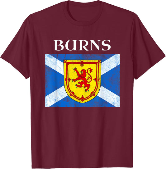 Burns Scottish Clan Family Name Scotland Flag T-Shirt - T-Shirt | Maroon