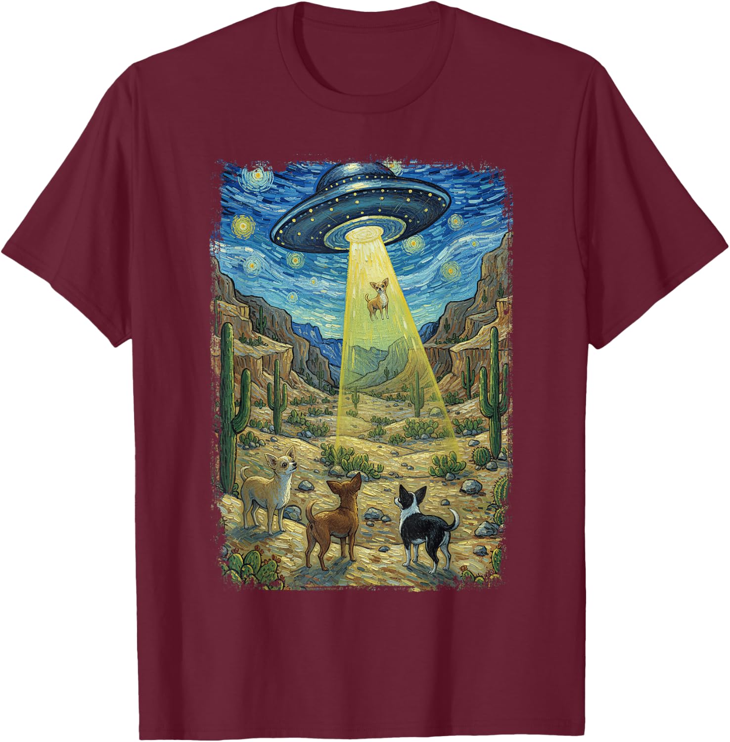 Alien Abduction Chihuahua T-Shirt - T-Shirt | Maroon