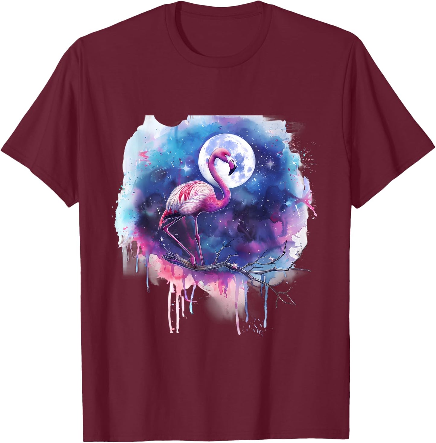 Pink Flamingo Bird Moon Wildlife Flamingo Lover Artwork T-Shirt - T-Shirt | Maroon