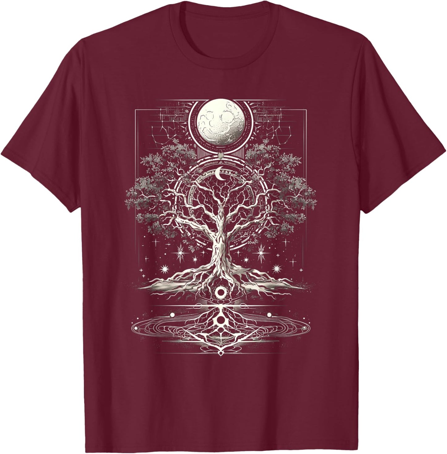 Yggdrasil Tree of Life with Moon Phases T-Shirt - T-Shirt | Maroon