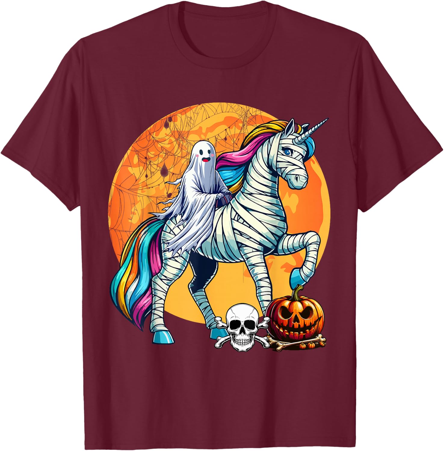 Boo Ghost Riding Unicorn Halloween Mummy Costume Kid Toddler T-Shirt - T-Shirt | Maroon