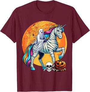 Boo Ghost Riding Unicorn Halloween Mummy Costume Kid Toddler T-Shirt - T-Shirt | Maroon
