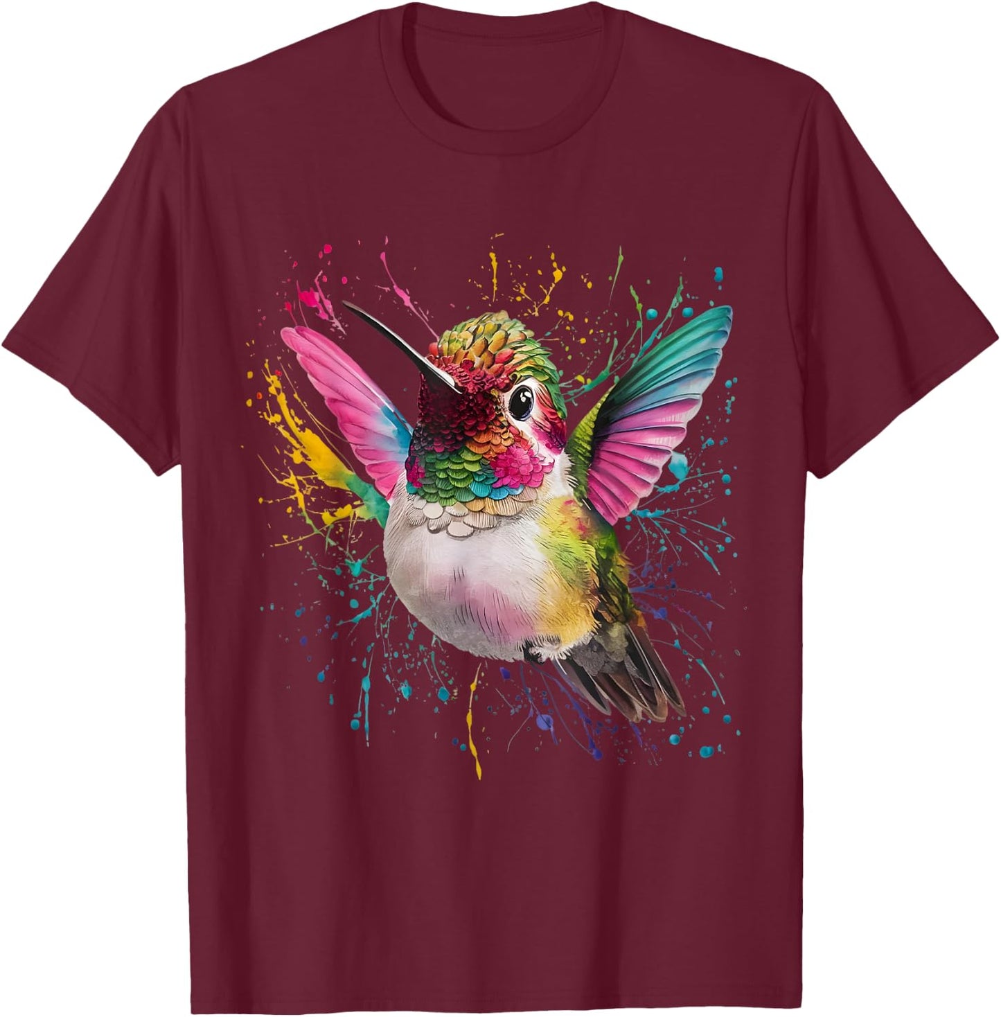 Hummingbird Men Woman Colorful Watercolor Hummingbird T-Shirt - T-Shirt | Maroon