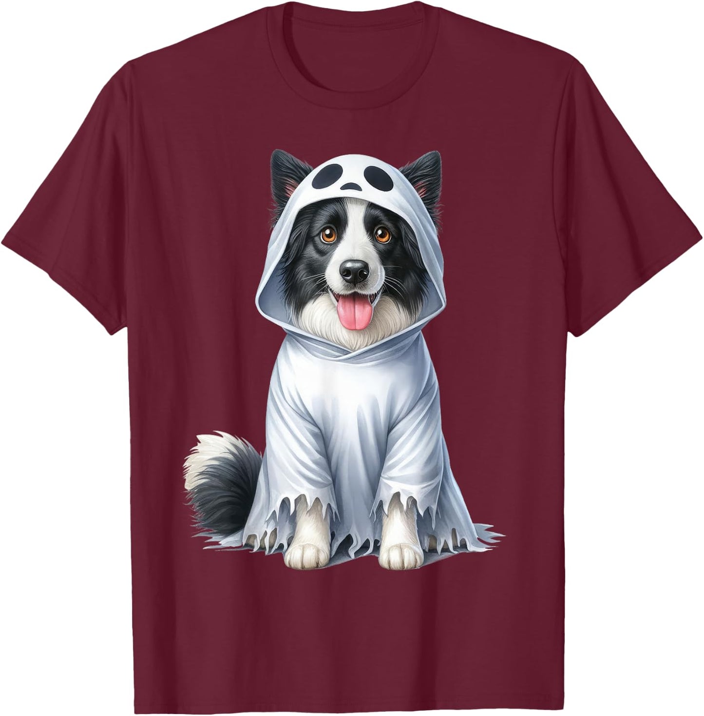 Funny Ghost Border Collie Dog Lover Halloween Costume Men Women T-Shirt - T-Shirt | Maroon