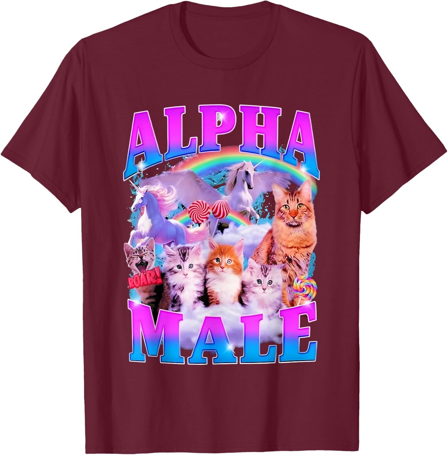 Cat And Unicorn Alpha Male T-Shirt - T-Shirt | Maroon