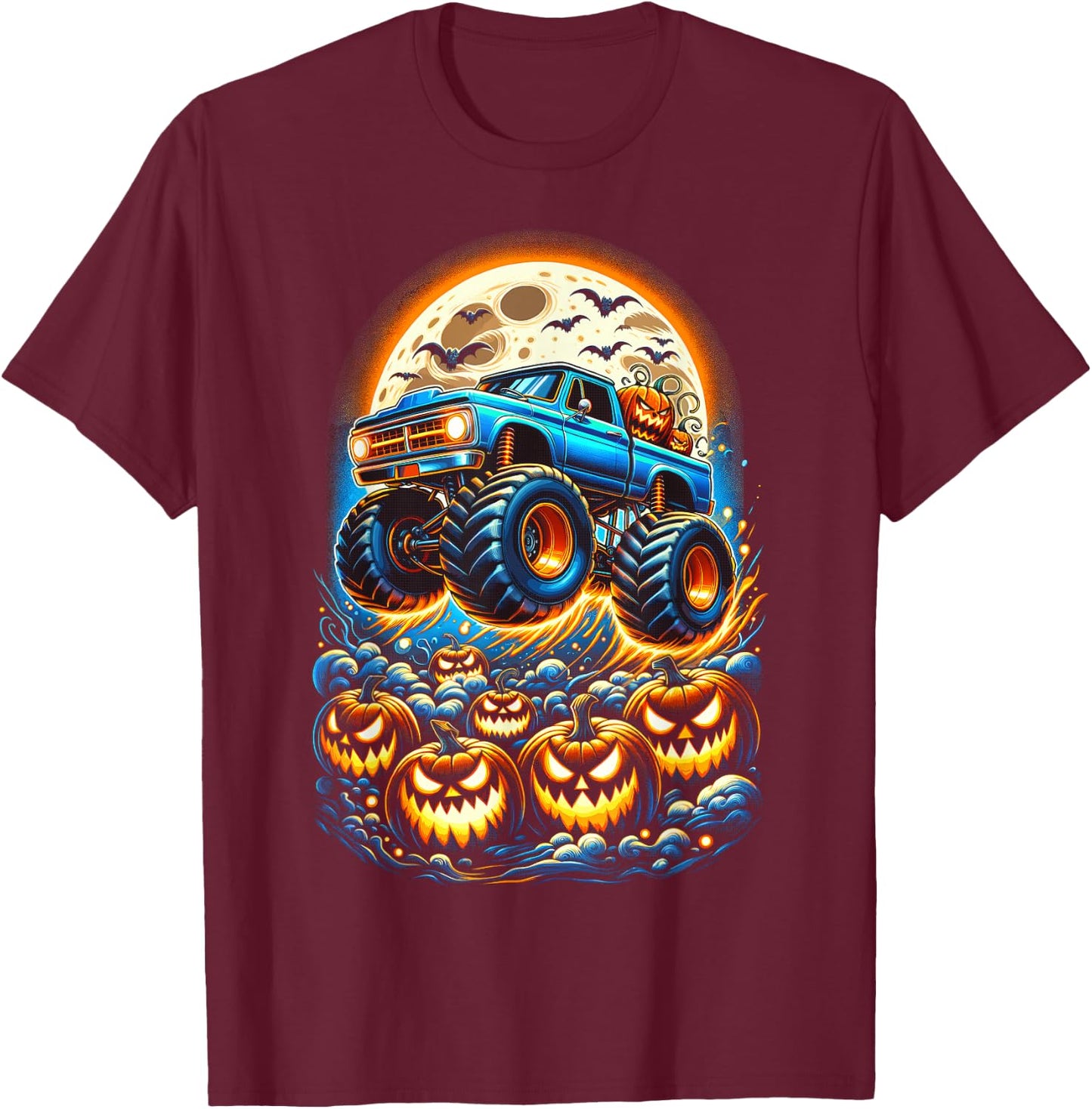 Halloween Monster Truck Jack O Lantern Boy Trick Treat T-Shirt - T-Shirt | Maroon