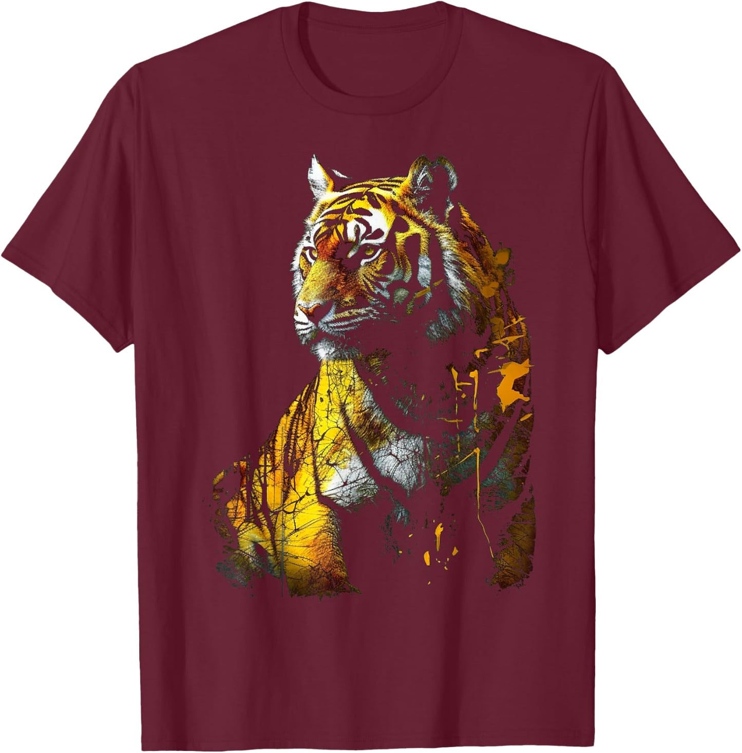 Tiger Artwork - Animal Art Zoo Tiger T-Shirt - T-Shirt | Maroon