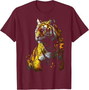 Tiger Artwork - Animal Art Zoo Tiger T-Shirt - T-Shirt | Maroon