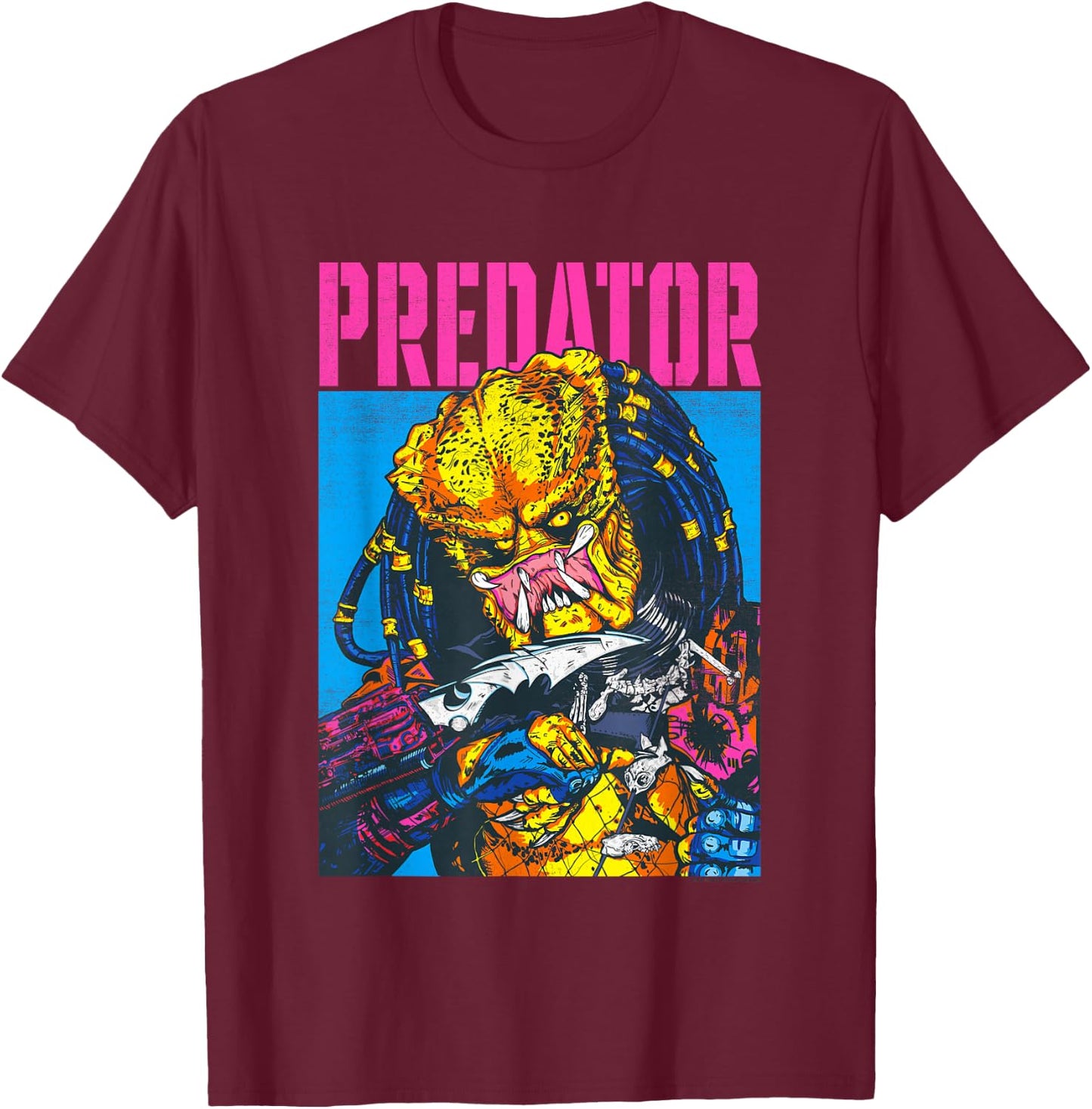 Aliens Iconic Epic Predator Retro Comic Big Chest Portrait T-Shirt - T-Shirt | Maroon