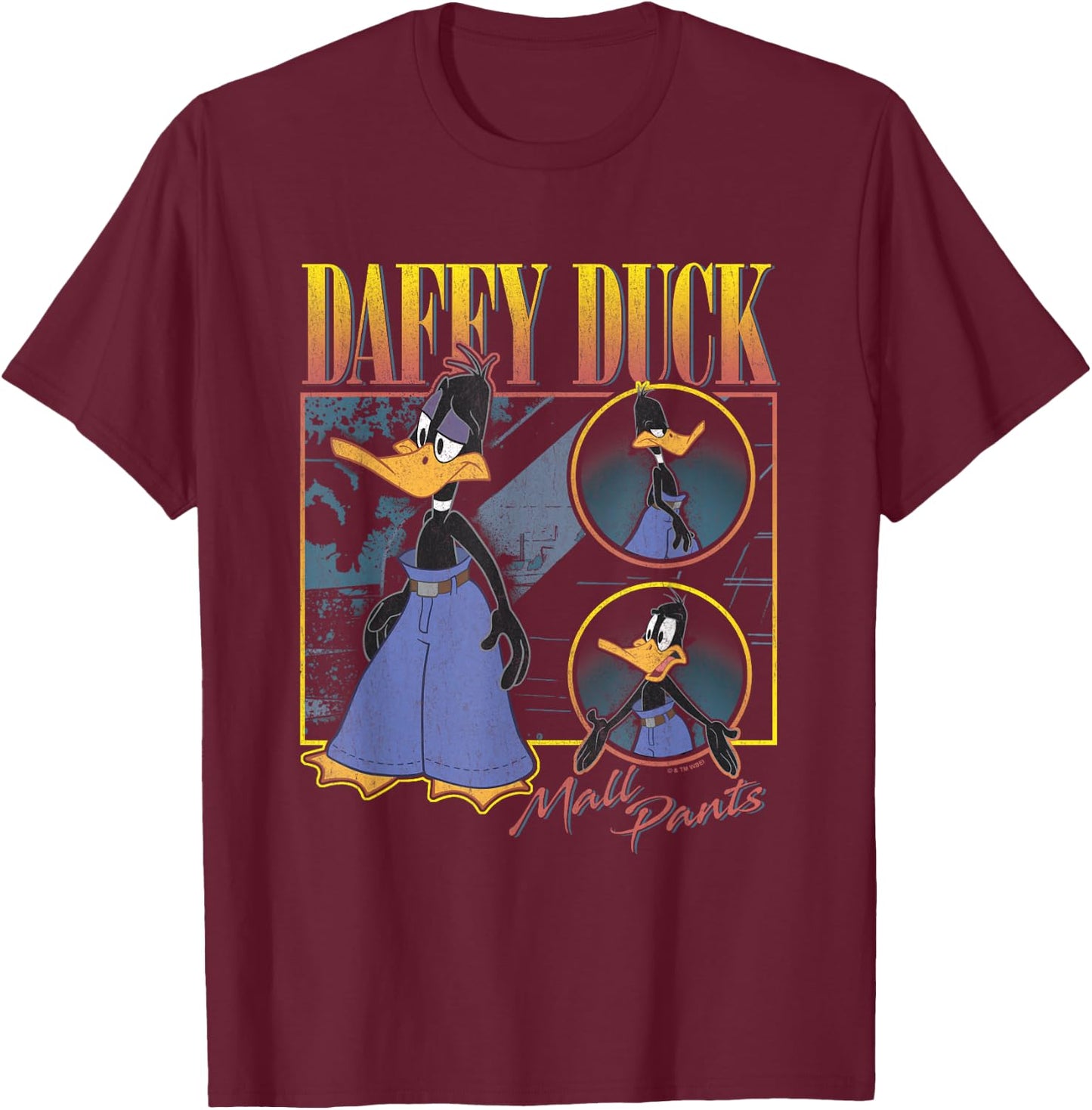 Looney Tunes Daffy Duck Mall Pants Showcase Vintage Panels T-Shirt - T-Shirt | Maroon