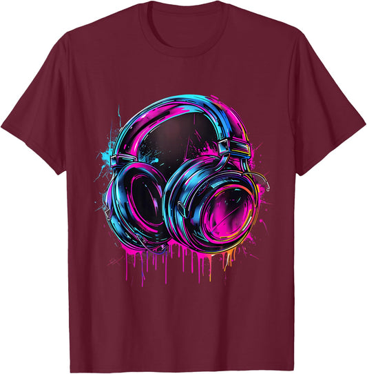 Headphones Music DJ Music Headphones Music Lover Splash EDM T-Shirt - T-Shirt | Maroon