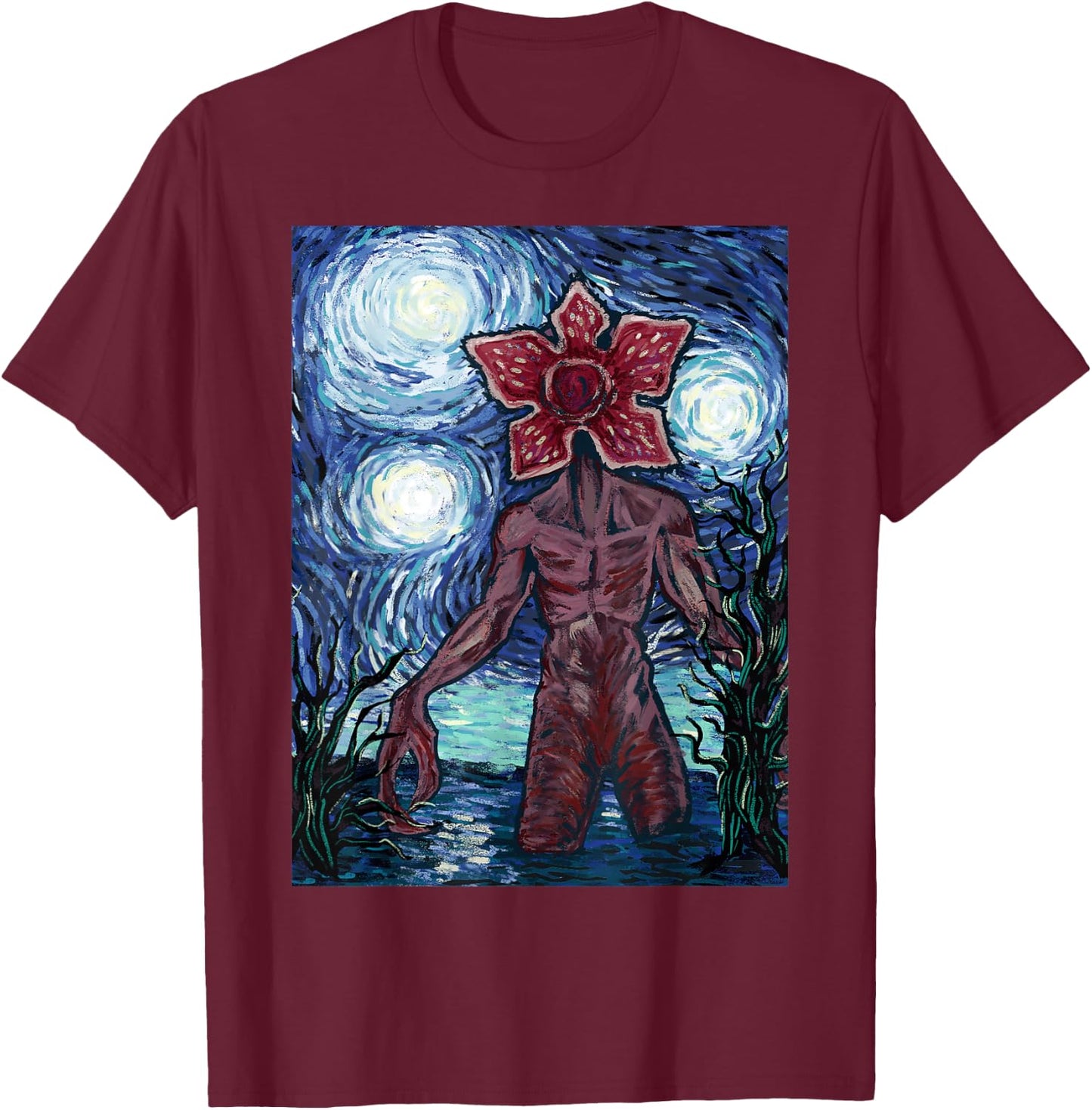 Netflix Stranger Things Demogorgon Starry Night Style Poster T-Shirt - T-Shirt | Maroon