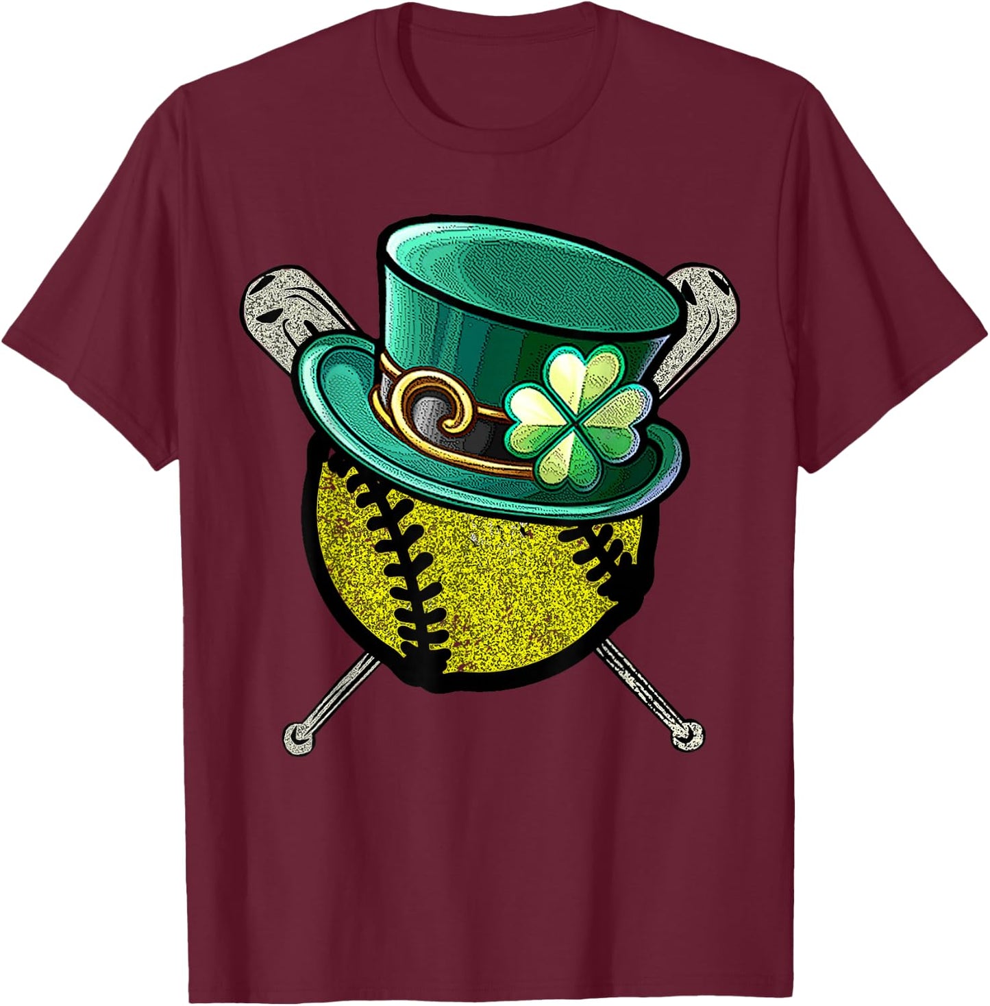 Softball Baseball Leprechaun Hat Shamrock St.Patrick's Day T-Shirt - T-Shirt | Maroon