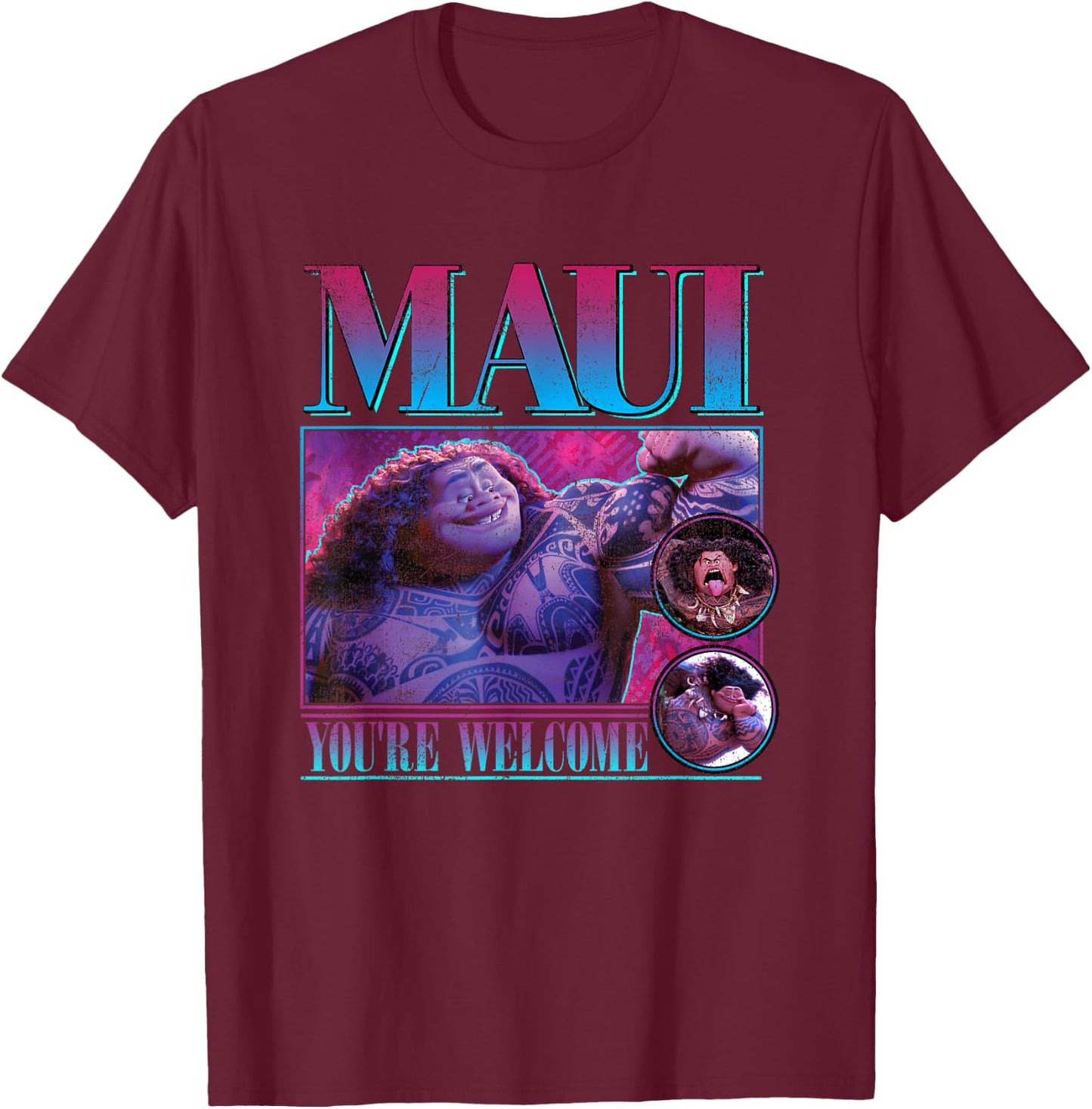 Disney Moana Maui You're Welcome Vintage Portrait Frame T-Shirt - T-Shirt | Maroon