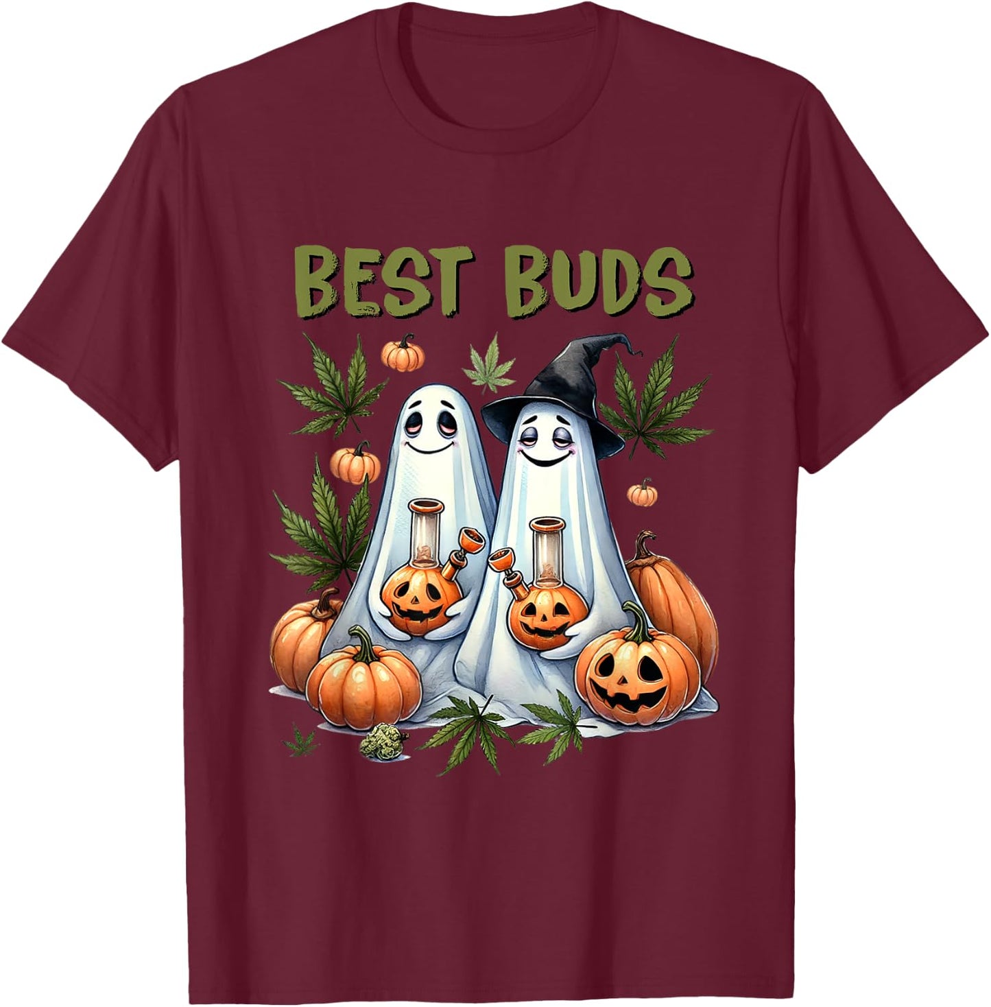 Marijuana Best Buds Ghost 420 Weed Cannabis Funny Halloween T-Shirt - T-Shirt | Maroon