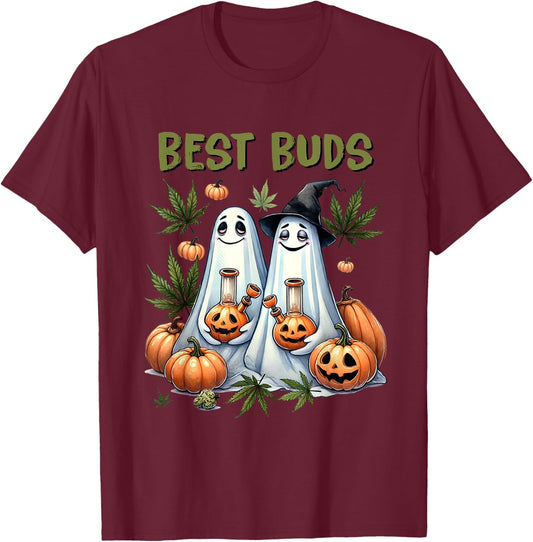 Marijuana Best Buds Ghost 420 Weed Cannabis Funny Halloween T-Shirt - T-Shirt | Maroon