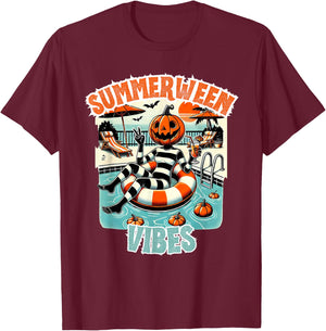 Summerween Vibes Halloween in Summer Design T-Shirt - T-Shirt | Maroon
