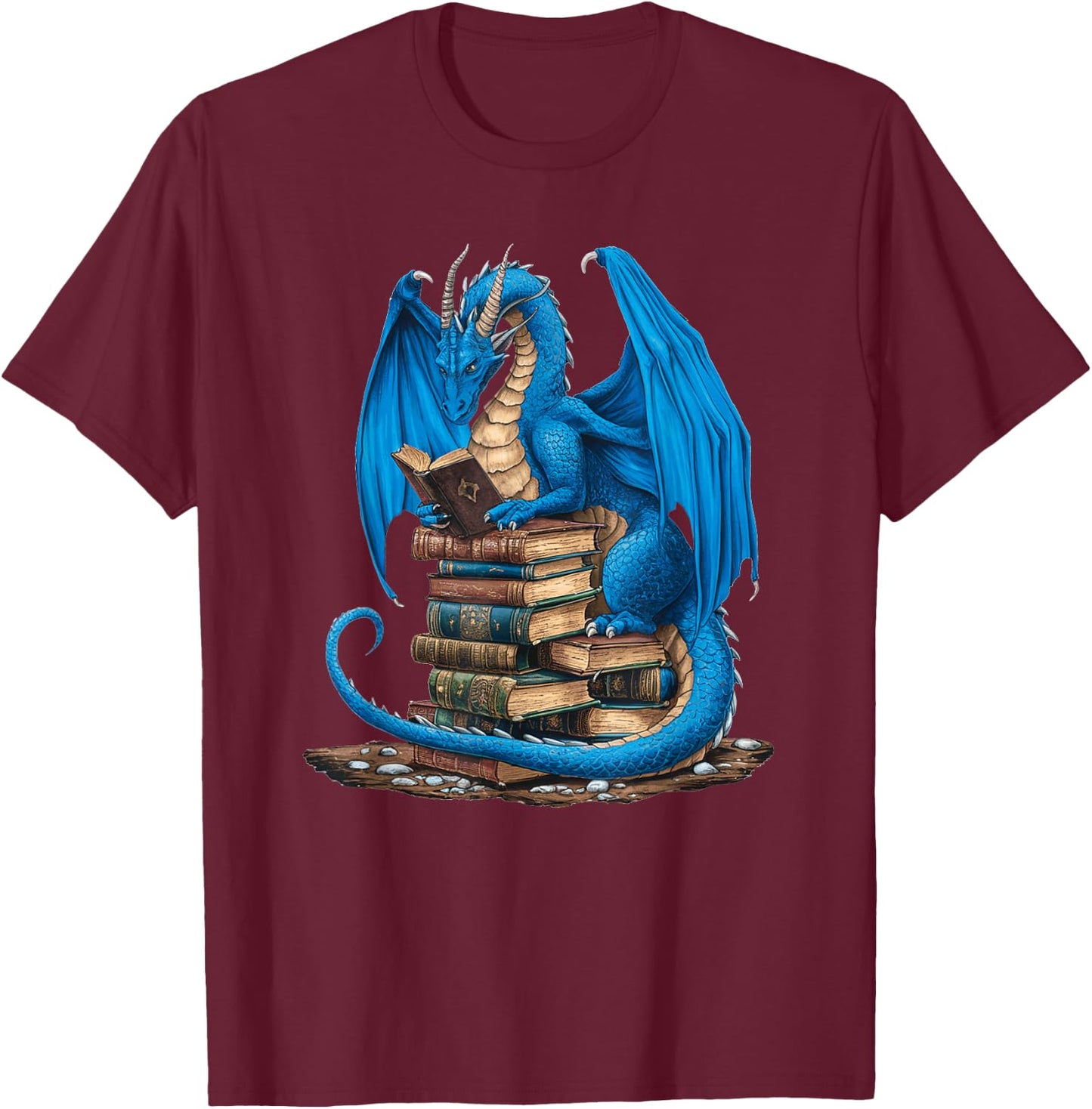 Book Lover Bookworm Reading Books Dragon T-Shirt - T-Shirt | Maroon