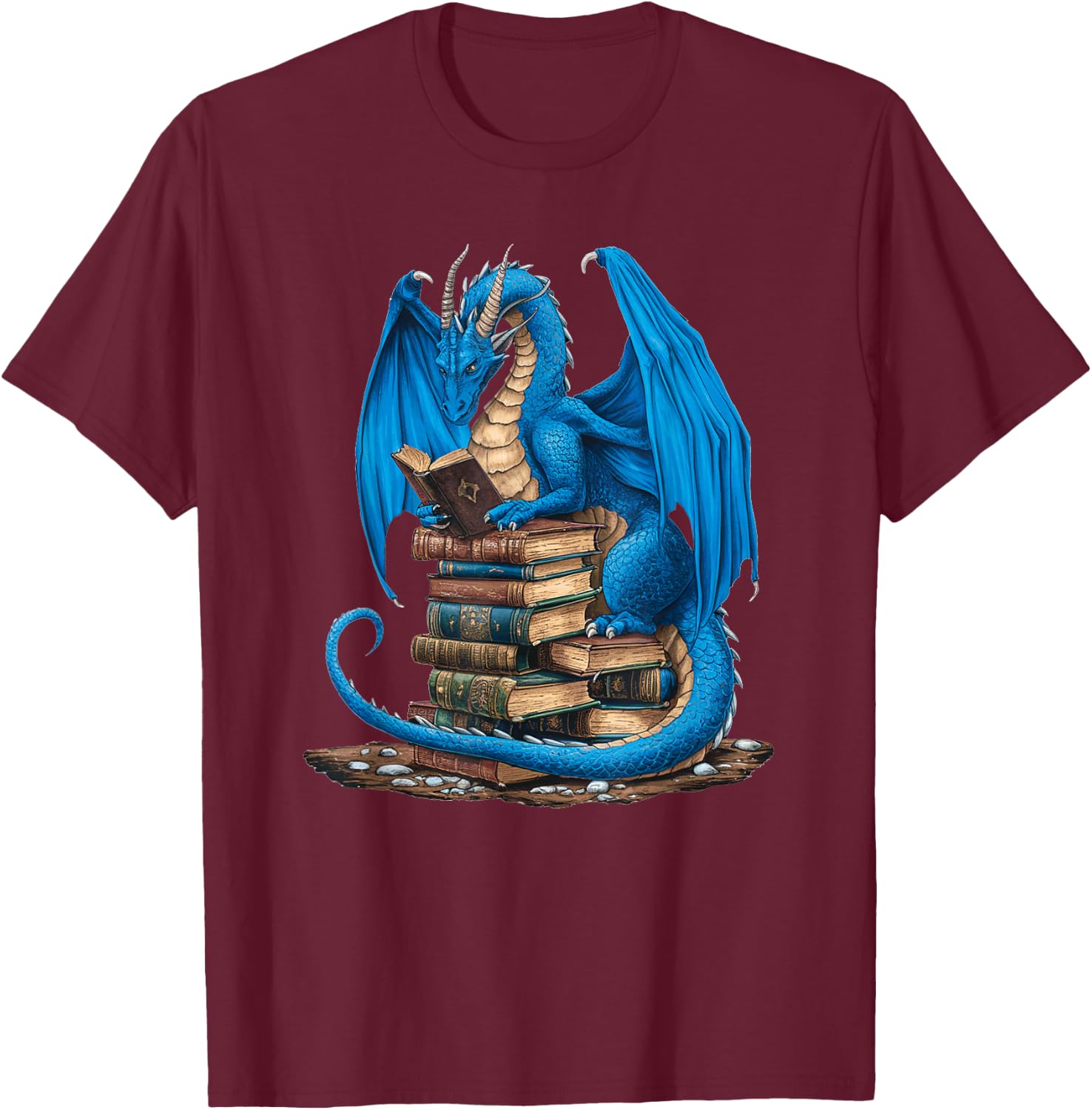 Book Lover Bookworm Reading Books Dragon T-Shirt - T-Shirt | Maroon