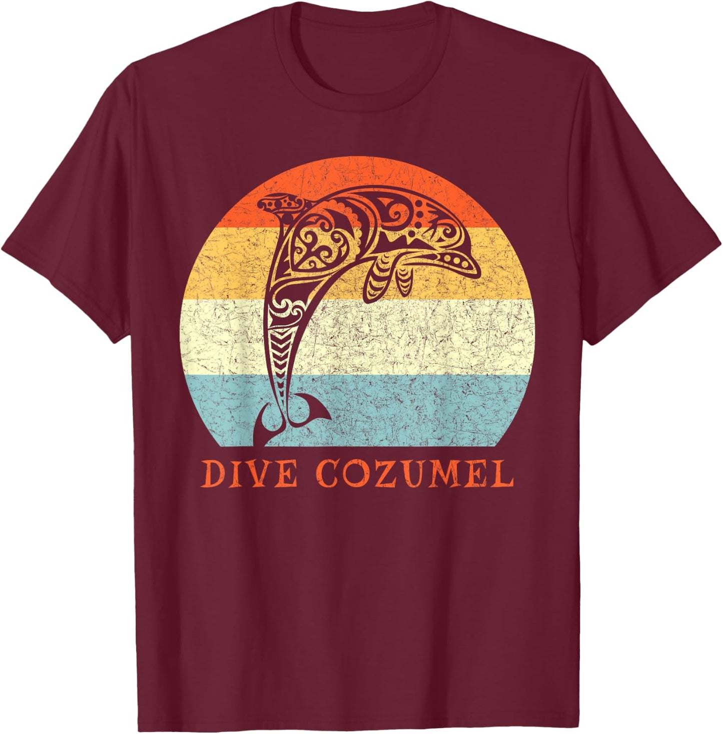 Dive Cozumel Vintage Retro Tribal Dolphin Vacation T-Shirt - T-Shirt | Maroon