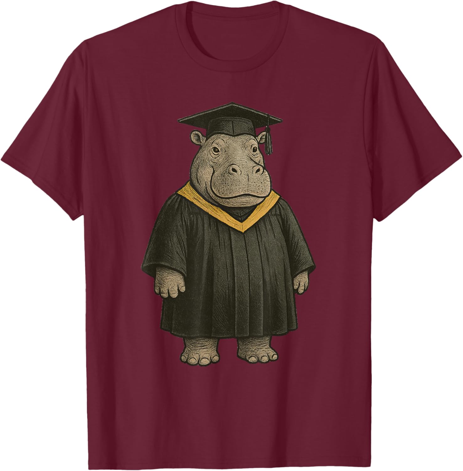 Cute Hippopotamus Graduation Hippo T-Shirt - T-Shirt | Maroon